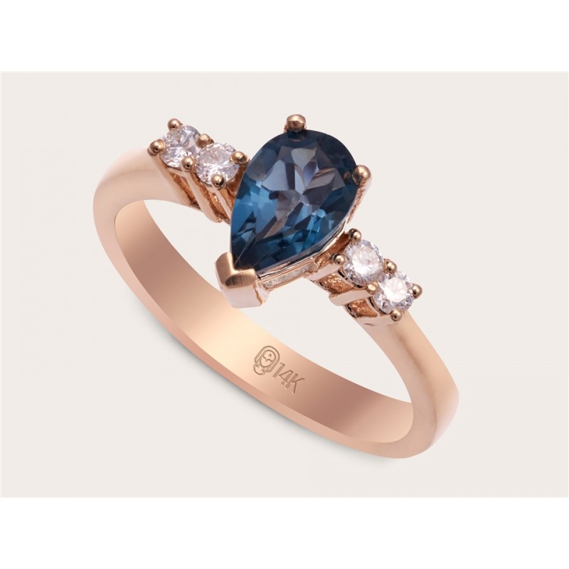 ALTIN LONDON BLUE TOPAZ PIRLANTA YÜZÜK