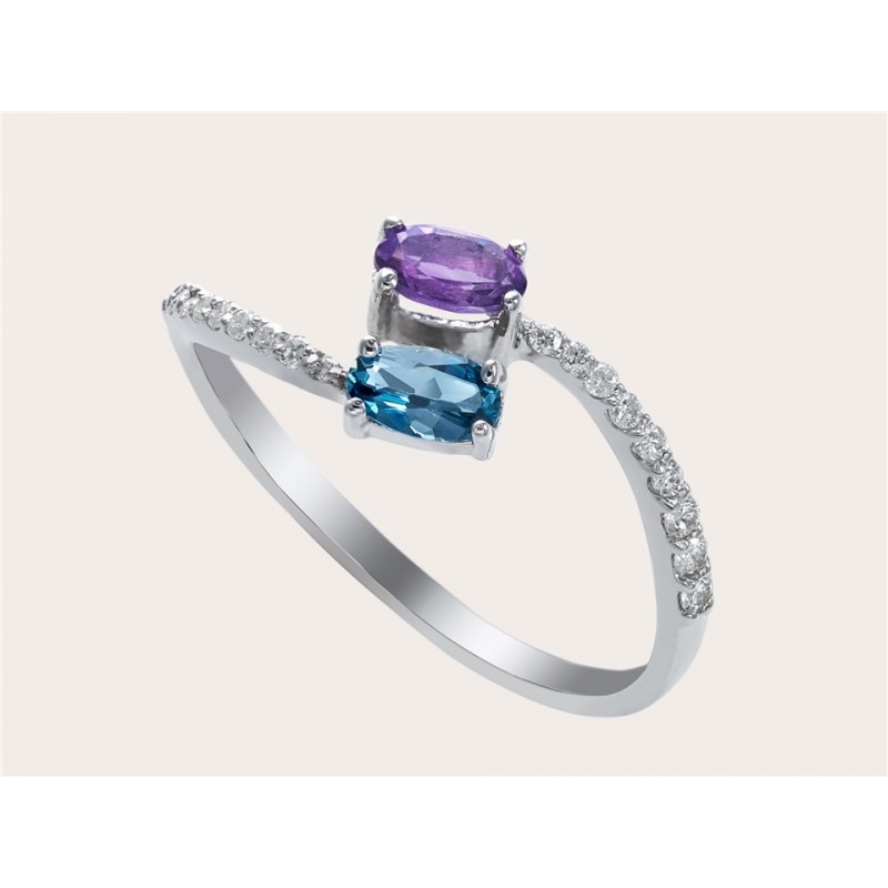 ALTIN LONDON BLUE TOPAZ VE AMATİST PIRLANTA YÜZÜK